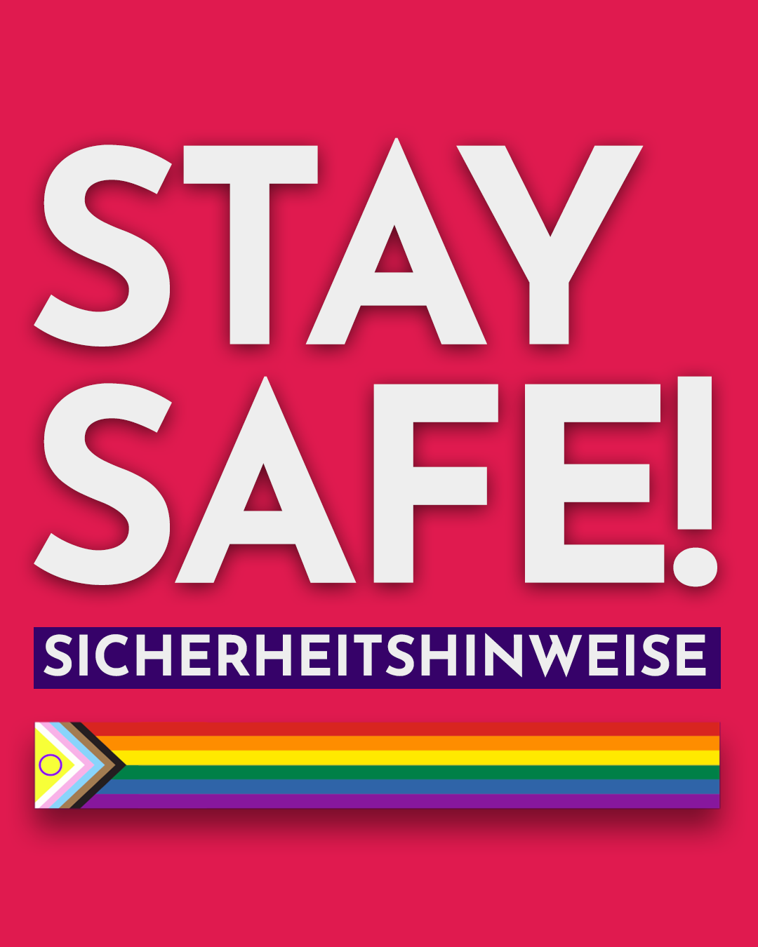 Sharepic mit pinkem Hintergrund, darauf steht: „Stay safe!